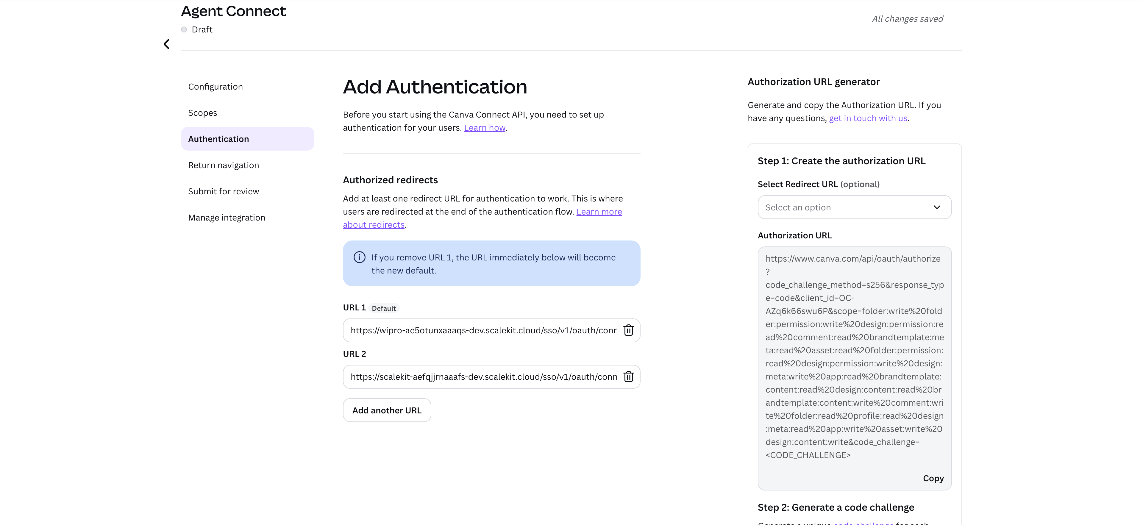 Add authorized redirect URL in Canva
